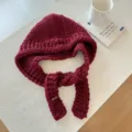 Passamontagna in maglia grossa bordeaux, cappello invernale caldo fatto a mano da donna. - 24*70cm / Borgogna