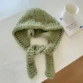Balaclava in grosso filato lavorato a maglia verde, sciarpa cappuccio invernale donna. - 24*70cm / Verde