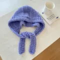 Balaclava in maglia grossa con cappuccio, elegante berretto caldo invernale viola donna. - 24*70cm / Viola