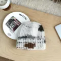 Kinder farbblockierte Strick-Wollmütze, warme flauschige Mütze für Herbst und Winter Alltag. - Hut / Beige