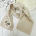 Kinder Winter Strickschal, einfarbig haferflocken, warme Nackenbekleidung mit Stickerei. - Nur Schal (Ohne Mütze) / Beige