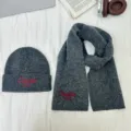 Kinder Winter warm gestrickte Mütze und Schal Zweiteiliges Set in Dunkelgrau Stickerei - Mütze Schal Set / Dunkelgrau