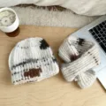 Kinder farbblockierte gestrickte Wolle Mütze und Schal Set, gemütlich warme Winter Accessoire. - Set / Beige
