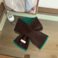 Retro Kontrastkante 100% Wolle Kur Schal für Damen, warmer Winter Strick Halswärmer. - Kaffeebraun
