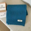 Winter blue knitted scarf for women, solid color warm cozy wool neck warmer wrap style. - Lake Blue