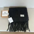 Dark grey fleece wool blend winter scarf with long fringes, cozy and warm fashion accessory. - Dark Gray