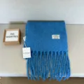 Blue wool blend tassel scarf, soft winter warm lamb wool wrap, cozy stylish fashion shawl. - Sapphire Blue