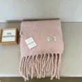 Cozy pink wool blend winter scarf for women, warm soft tasseled fringed tassel wrap shawl. - Pink