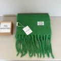 Green winter wool blend cozy fringe scarf soft warm shearling fashion shawl for women. - Green