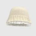 Chapeau bob en tricot beige doux style coréen avec bordure en dentelle blanche automne. - M (56-58cm) / Blanc Cassé