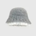 Chapeau cloche tricoté avec bord en dentelle style coréen femme automne hiver chaud - M (56-58cm) / Gris