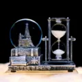 Vintage Eiffel Tower snow globe with hourglass, glowing music box desk ornament for office. - Battery Powered Luminous Music Eiffel Tower (SL702) / 1 Piece / Silver