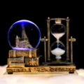 Vintage Eiffel Tower crystal snow globe with rotating hourglass and glowing music box. Perfect desktop ornament. - Battery Powered Luminous Music Eiffel Tower (SL701) / 1 Piece / Gold