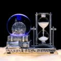 Close-up detail of vintage snow globe hourglass ornament featuring glowing water ball and base. - Battery Powered Luminous Music Ferris Wheel (SL704) / 1 Piece / Silver