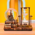 Retro Eiffel Tower snow globe and rotating hourglass desktop ornament with vintage book base decor - Electronic Luminous Eiffel Tower (SLB701) / 1 Piece / Gold