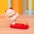 Cute lucky cat phone stand desktop ornament resin red base cartoon creative accessory - 8157 Success and Promotion