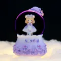 Purple crystal ball music box with cute girl figure, luminous glowing desktop decoration. - Medium (80mm) Colored Light + Music / Purple Princess