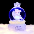 Dreamy glowing crystal ball music box with cute sleeping angel design for kids birthday gifts. - P Large 100 Snowfall + Light + Music / Purple Dolphin with Hat