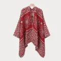 Donna inverno rosso geometrico maglia scialle mantella capa, elegante caldo coprispalla aperto. - Sciarpa con spacco / Rosso