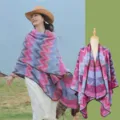 Colorful chevron split shawl ethnic style warm cloak cape for women travel wear photo - 135x150cm / Purple