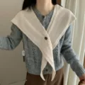 Korean style pure wool button cross pointed shawl women cardigan knitwear winter warm outerwear - Oatmeal