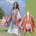 Colorful chevron pattern split shawl ethnic style cape cozy warm winter women wrap scarf - 135x150cm / Pink