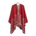 Red paisley knitted winter warm ethnic poncho stylish outerwear women fashion shawl. - Slit Scarf / 130x150cm / Red