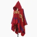 Roter ethnischer Strick-Umhang mit Kapuze und geometrischen Mustern fuer Damen Winter - Cape / Rot
