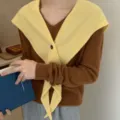 Korean style pure wool button cross pointed shawl women outer wear sweater scarf top variant - Yellow