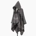 Grauer ethnischer geometrischer Poncho mit Kapuze, warmer Vintage Strick Schal für Winter Reisen. - Cape / Grau