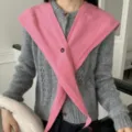 2025 New Korean Style Pure Wool Button Crossover Pointed Shawl Cardigan Scarf Variant - Magenta Pink
