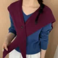 Stylish purple wool cross pointed shawl for women, elegant button cape scarf for daily wear. - Eggplant Purple