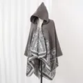 Ethnic style hooded cape for women, cozy winter warm shawl, casual open front outerwear cloak. - Cape / 130x150cm / Gray