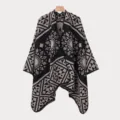 Mantella Lavorato Maglia Donna Nero Beige Geometrico Scialle Vintage Cappotto - Sciarpa con spacco / Bianco e nero