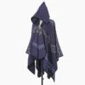 Poncho capa de punto con capucha de estilo étnico y motivos geométricos, prenda abrigada. - Capa / Azul marino