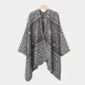 Donna inverno retro motivo geometrico scialle lavorato a maglia mantello elegante moda - Sciarpa con spacco / Grigio