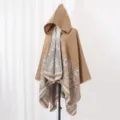 Ethnic hooded cloak shawl with paisley pattern, warm imitation cashmere cape for women. - Cape / 130x150cm / Camel