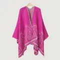 Ethnic Paisley Cashmere-Like Cape Fashion Open Shawl Winter Warm Outerwear Cloak - Slit Scarf / 130x150cm / Pink