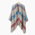Capa chal de punto étnico geométrico poncho cálido retro para invierno y viajes diarios - Bufanda con abertura / Caqui