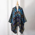 Ethnic style geometric knitted shawl warm open cloak for women fashion winter travel outerwear - Slit Scarf / Colorful Geometric Blue