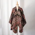 Ethnic geometric knit shawl retro colorful winter warm cloak travel outdoor outerwear - Slit Scarf / Colorful Geometric Camel