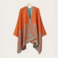 Ethnic style warm imitation cashmere knitted cloak with paisley pattern for stylish women. - Slit Scarf / 130x150cm / Orange