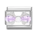 Ciondolo a farfalla in cristallo lavanda per bracciale modulare italiano in acciaio - Farfalla / Fiocco Viola