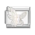 Maglia per bracciale italiano in argento con farfalla smaltata bianca e perle. - Farfalla / Ali di Perla