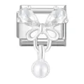 Elegante charm a fiocco in argento per bracciali componibili con cristalli e perla bianca - ciondolo a farfalla / White Pearl Butterfly