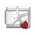Charm per bracciale modulare italiano con stella marina argento e cuore di cristallo - Stella marina / Stella in Strass Rossa
