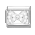 Maglia per bracciale componibile italiano con fiocco di perle e cristallo centrale - Fiocco / fiocco con perline
