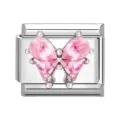 Charm a farfalla in cristallo rosa per bracciale componibile italiano - Farfalla / Farfalla in Zircone Rosa