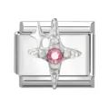Charm per bracciale italiano con design a stella argento e pietra rosa scintillante - Croce / Rosa
