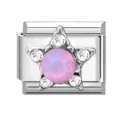 Charm modulare italiano con stella e pietra rosa in acciaio inossidabile lucido. - Pentagramma / Strass Viola